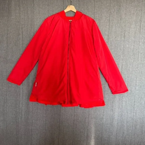 Eva Franco Maybelle Cherry Red Silver Zip Front Ruffle Tiered Jacket Size XL