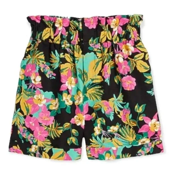 EXPRESS x ROCKY BARNES Floral Tropical High Waist Linen Blend Shorts {Y46}