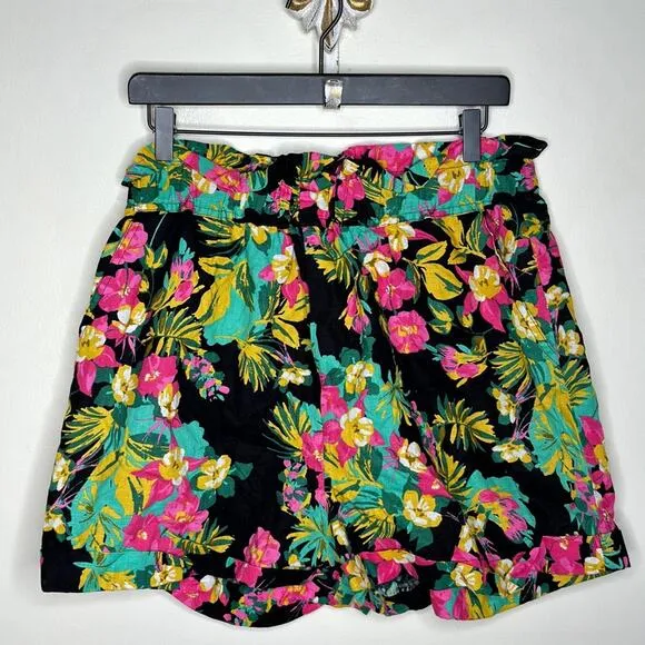 EXPRESS x ROCKY BARNES Floral Tropical High Waist Linen Blend Shorts {Y46}