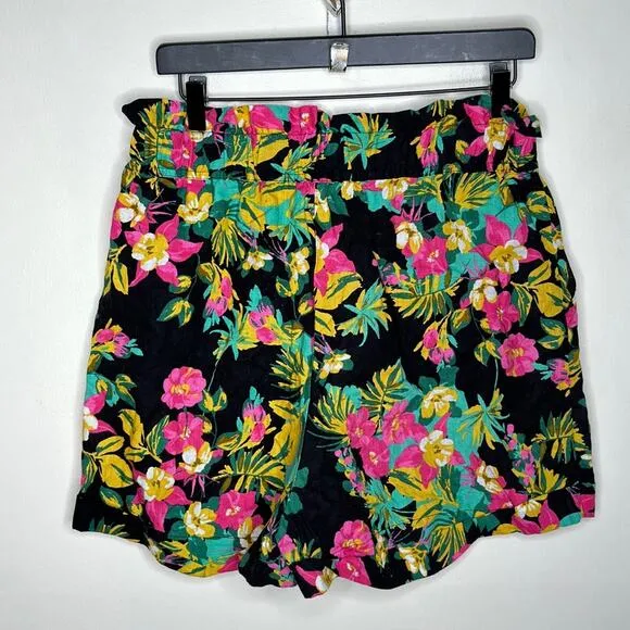 EXPRESS x ROCKY BARNES Floral Tropical High Waist Linen Blend Shorts {Y46}