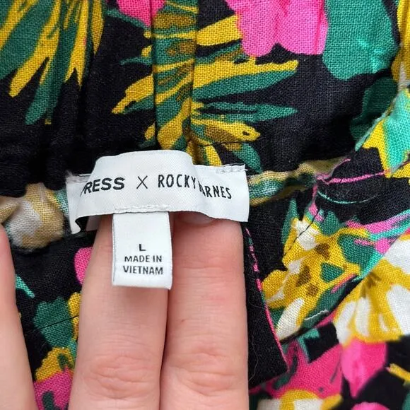 EXPRESS x ROCKY BARNES Floral Tropical High Waist Linen Blend Shorts {Y46}