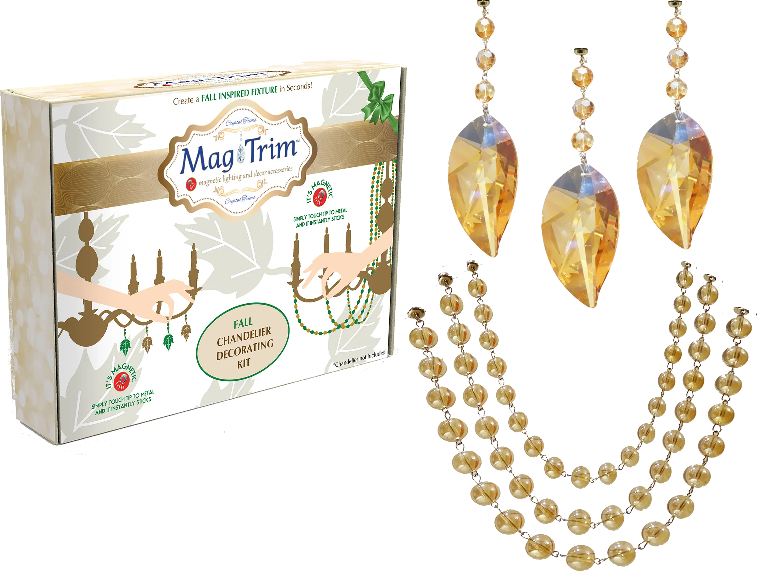 FALL CHANDELIER MAKEOVER KIT - CHAMPAGNE CRYSTAL LEAF   12" CHAMPAGNE CRYSTAL BEAD GARLAND ( 6 Piece Kit)