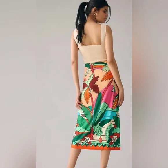 FARM Rio Skirt A Line Wrap Skirt Size Small Stretch Colorful Tropical Print