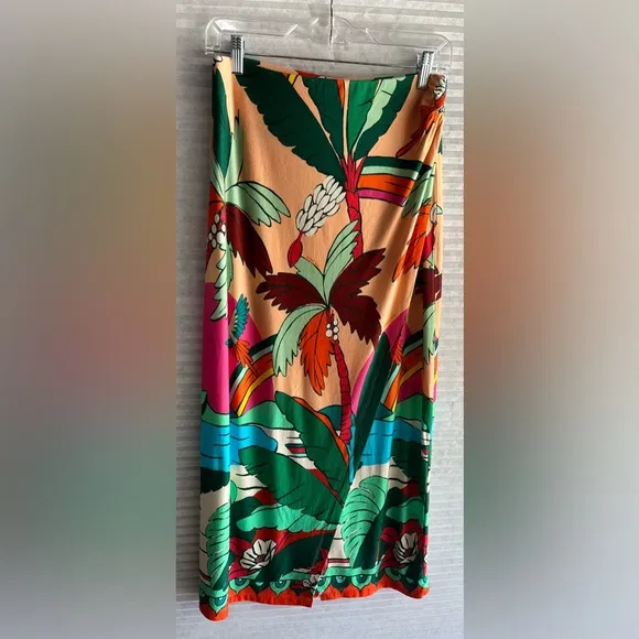 FARM Rio Skirt A Line Wrap Skirt Size Small Stretch Colorful Tropical Print