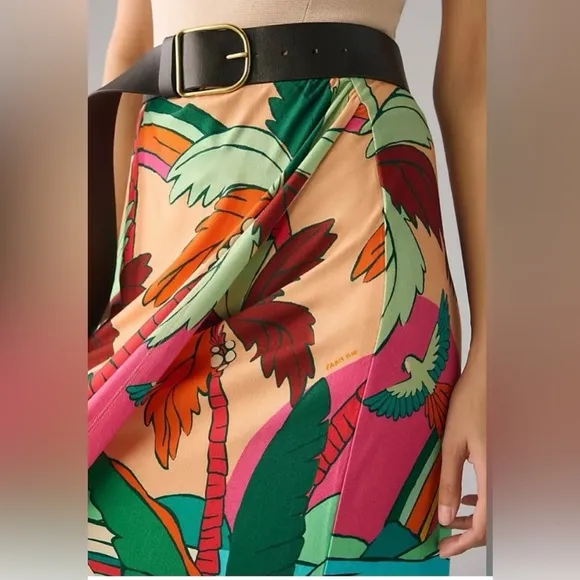 FARM Rio Skirt A Line Wrap Skirt Size Small Stretch Colorful Tropical Print