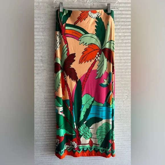 FARM Rio Skirt A Line Wrap Skirt Size Small Stretch Colorful Tropical Print