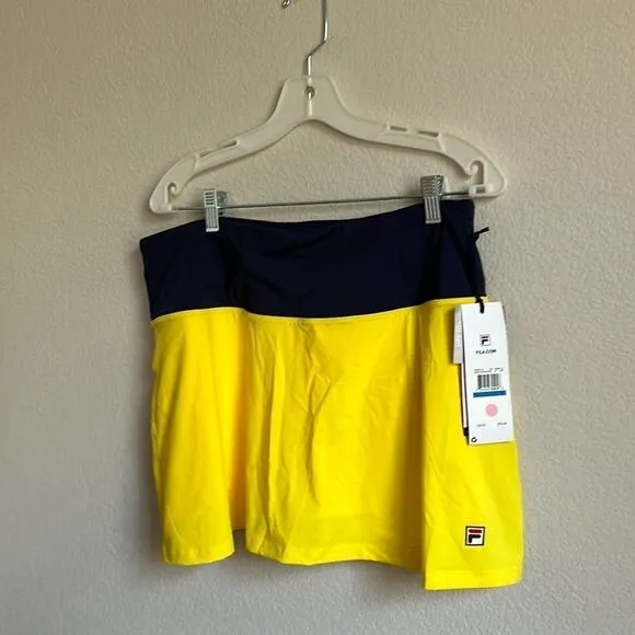 Fila Skort Tennis Athletic XL Yellow Navy Blue Heritage Block Skirt NEW Sz XL