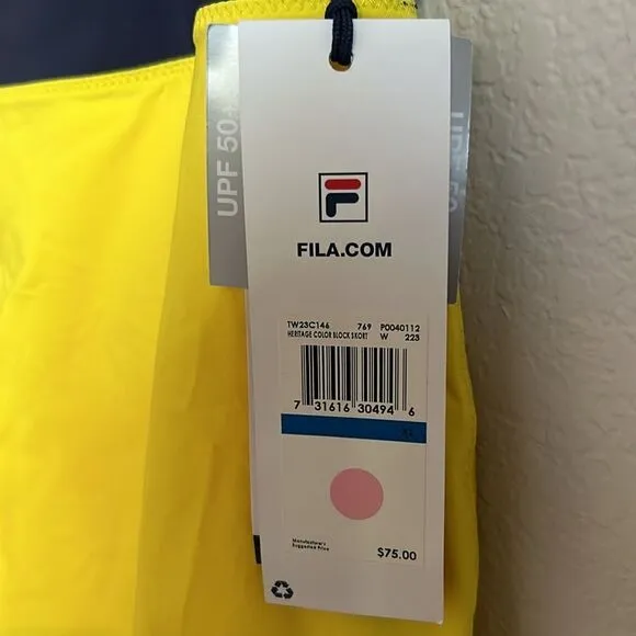 Fila Skort Tennis Athletic XL Yellow Navy Blue Heritage Block Skirt NEW Sz XL