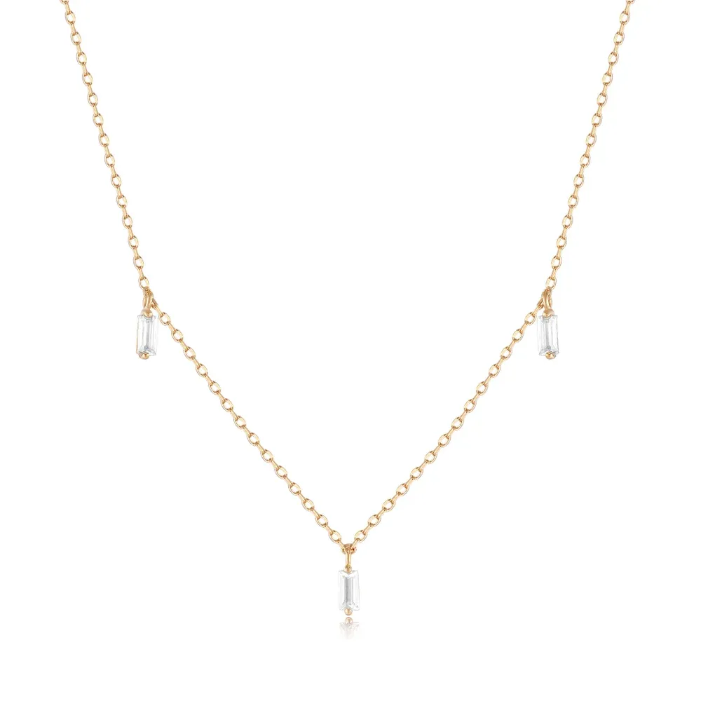 Floating Triple Baguette White Sapphire Necklace