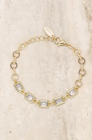 Francine Link 18k Gold Plated Bracelet with Rectangle Crystals