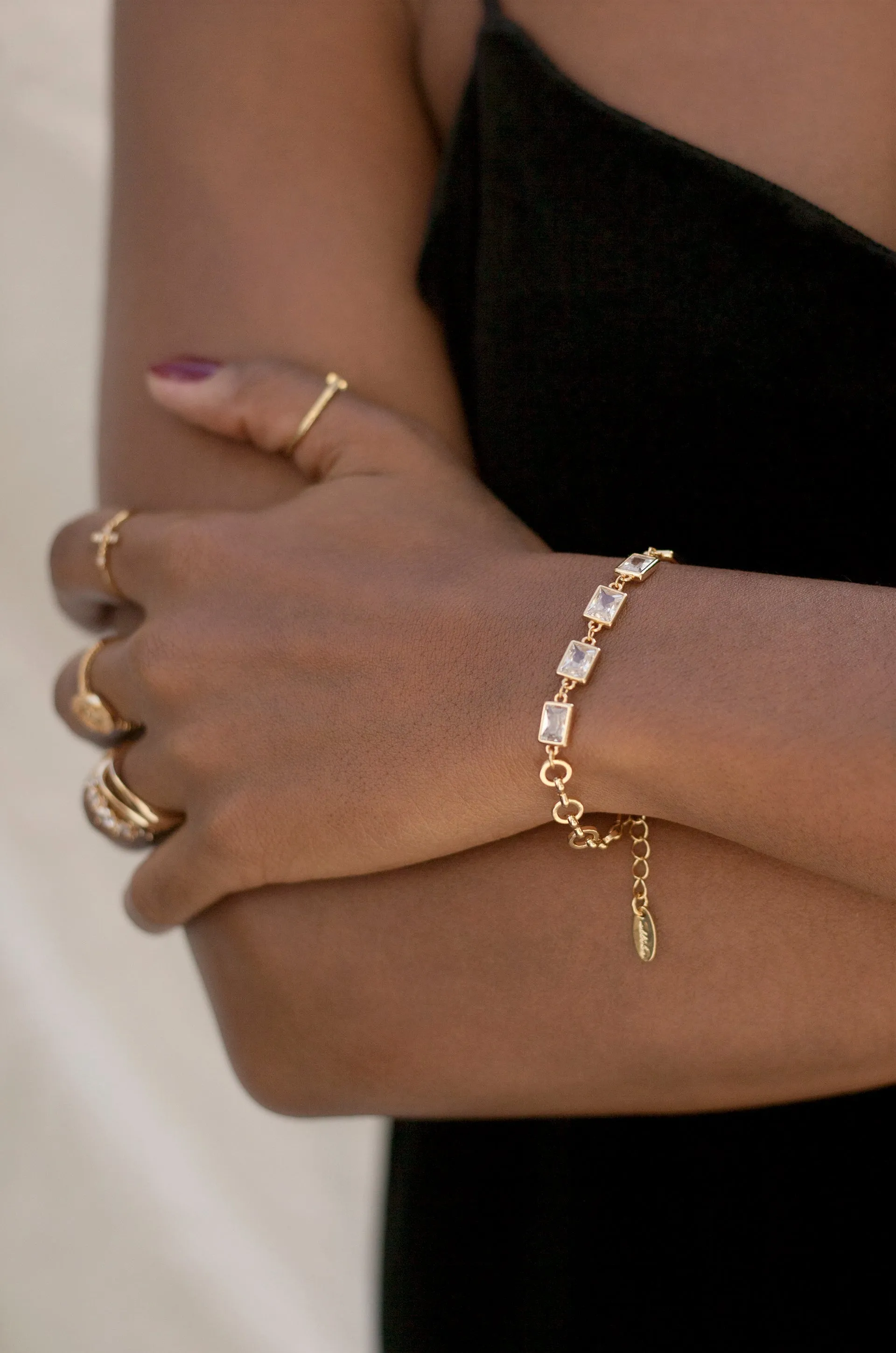 Francine Link 18k Gold Plated Bracelet with Rectangle Crystals