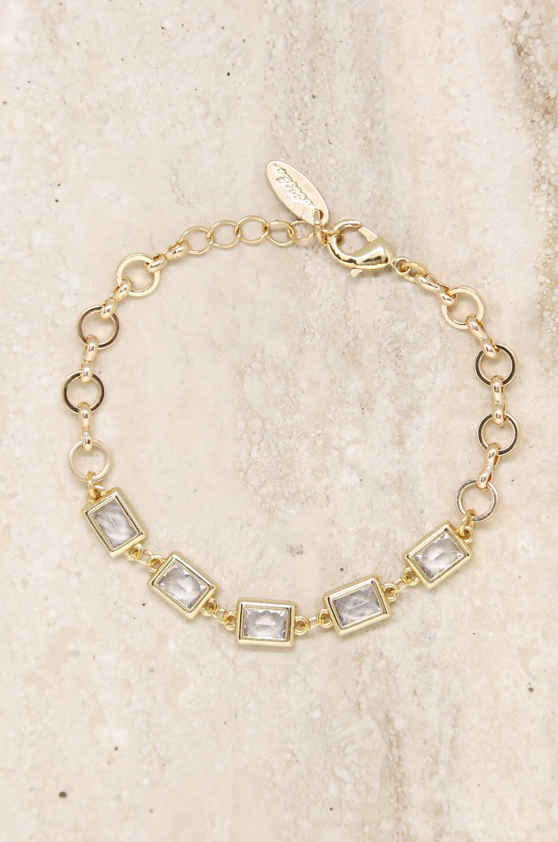 Francine Link 18k Gold Plated Bracelet with Rectangle Crystals