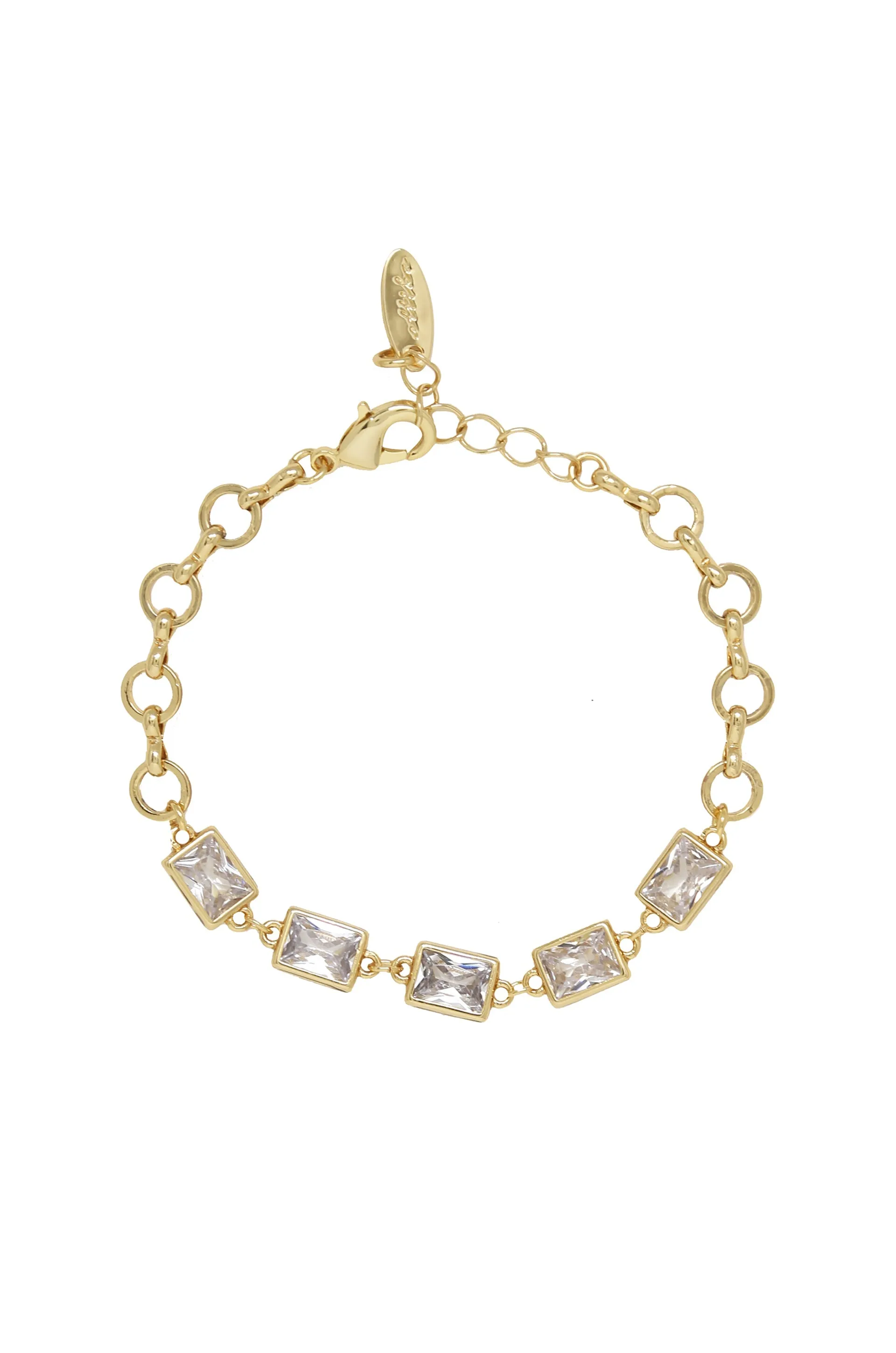 Francine Link 18k Gold Plated Bracelet with Rectangle Crystals