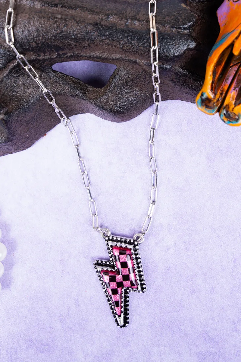 Fuchsia Thunder Struck Stretch Silvertone Necklace