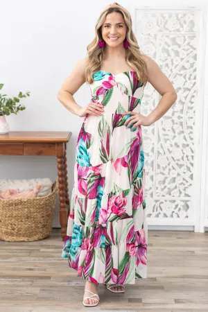 Fuchsia Tropical Florals Maxi Dress