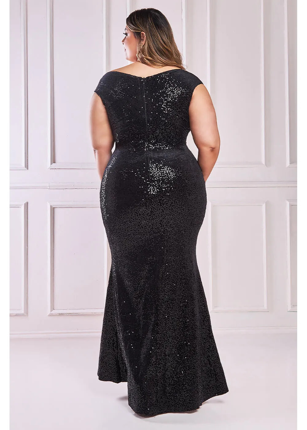 Goddiva Zoe Sequin Velvet Maxi Dress Black