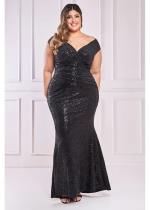 Goddiva Zoe Sequin Velvet Maxi Dress Black