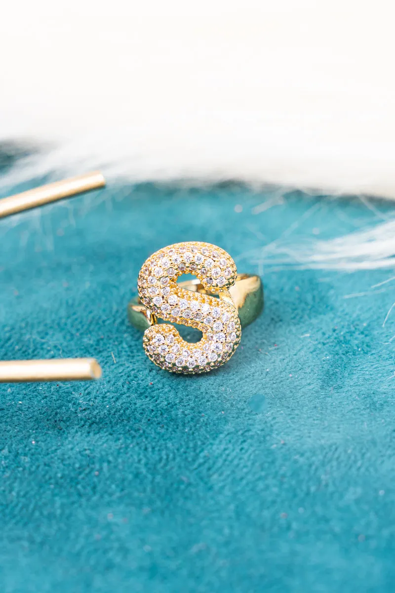 Goldtone Crystal Pave "S"  Cuff Ring