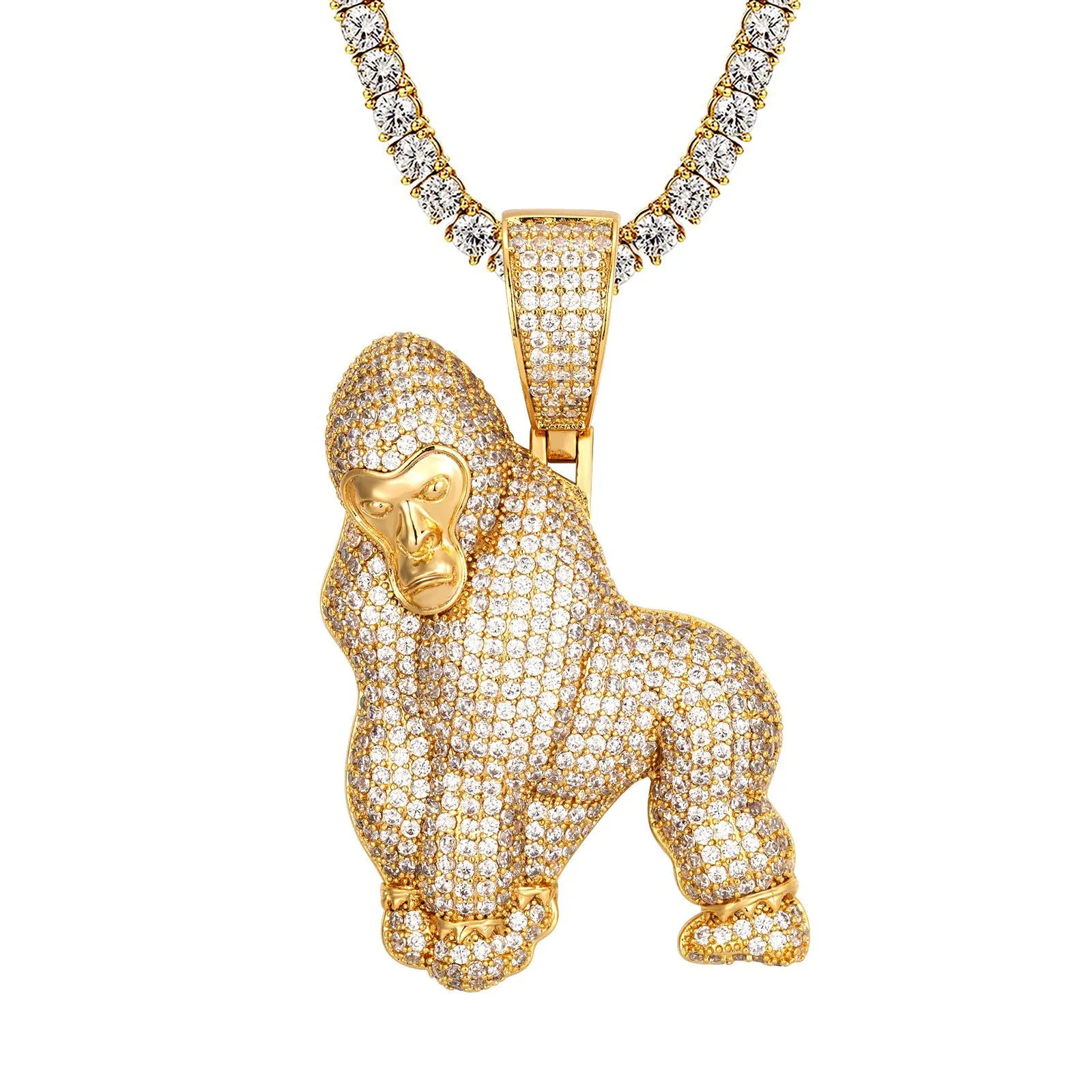 Gorilla 3D Micro Pave Iced Out Custom Gold Tone Mens Pendant