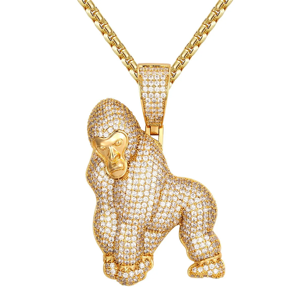 Gorilla 3D Micro Pave Iced Out Custom Gold Tone Mens Pendant