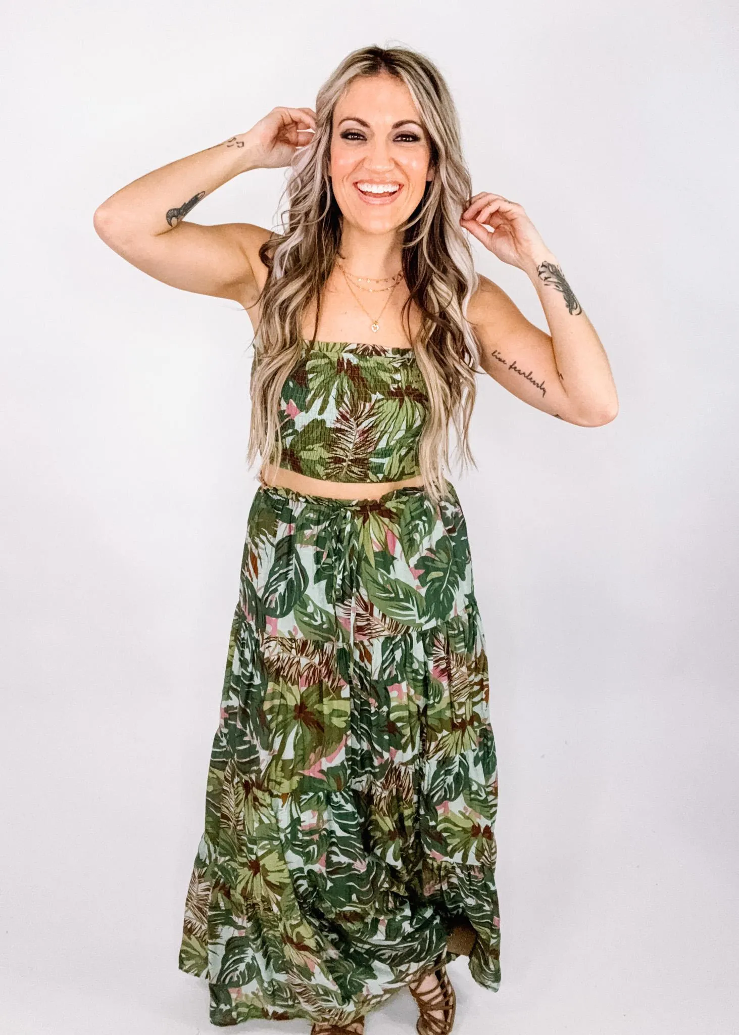 Green and Purple Strapless Maxi Set
