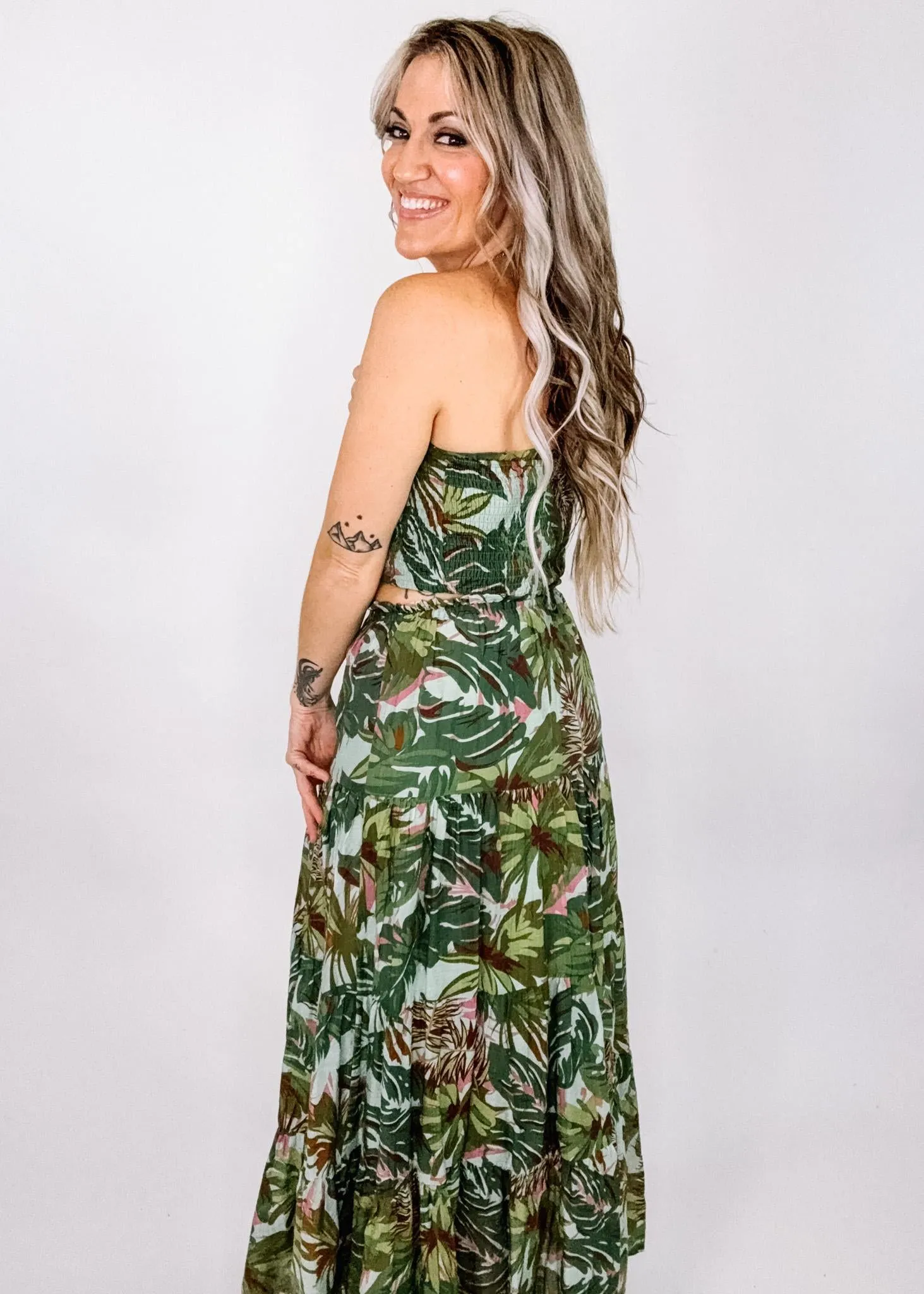 Green and Purple Strapless Maxi Set