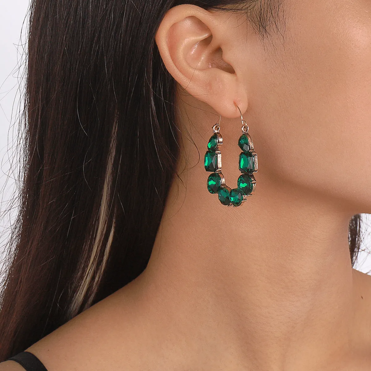 Green Crystal & 18K Gold-Plated Geo Cluster Drop Earrings