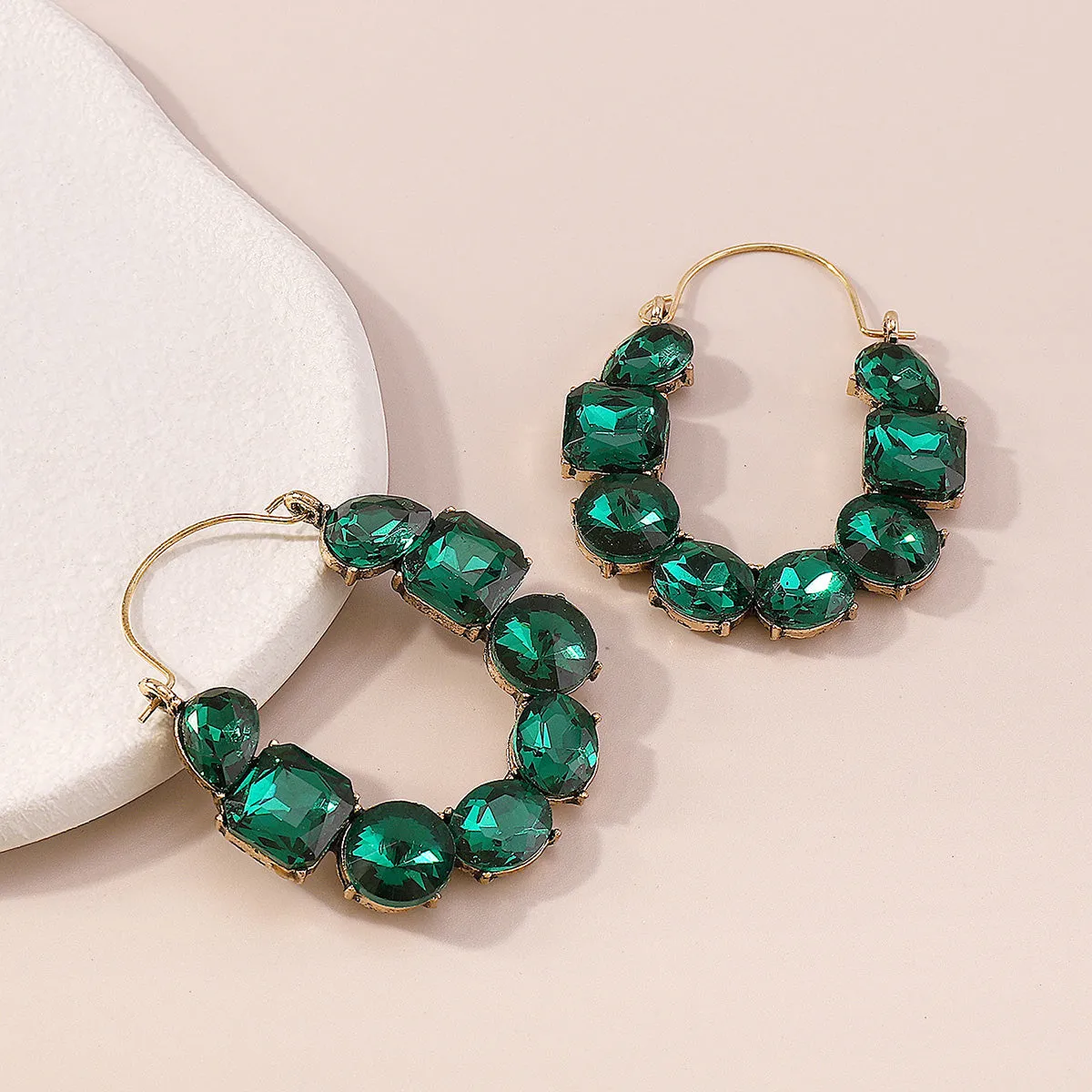 Green Crystal & 18K Gold-Plated Geo Cluster Drop Earrings