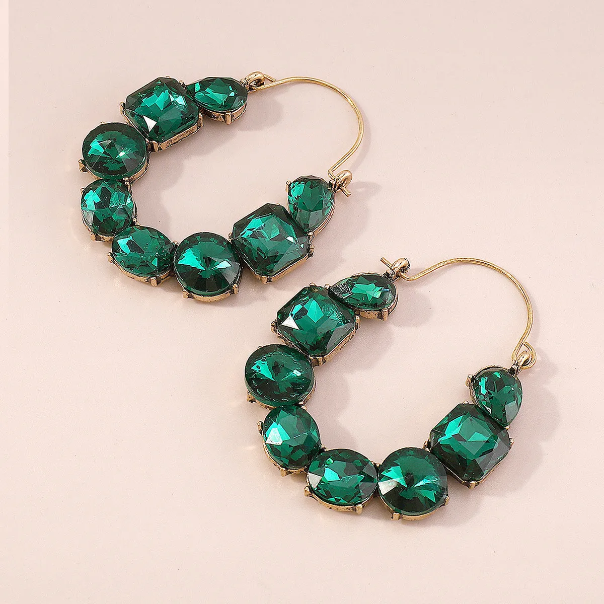 Green Crystal & 18K Gold-Plated Geo Cluster Drop Earrings