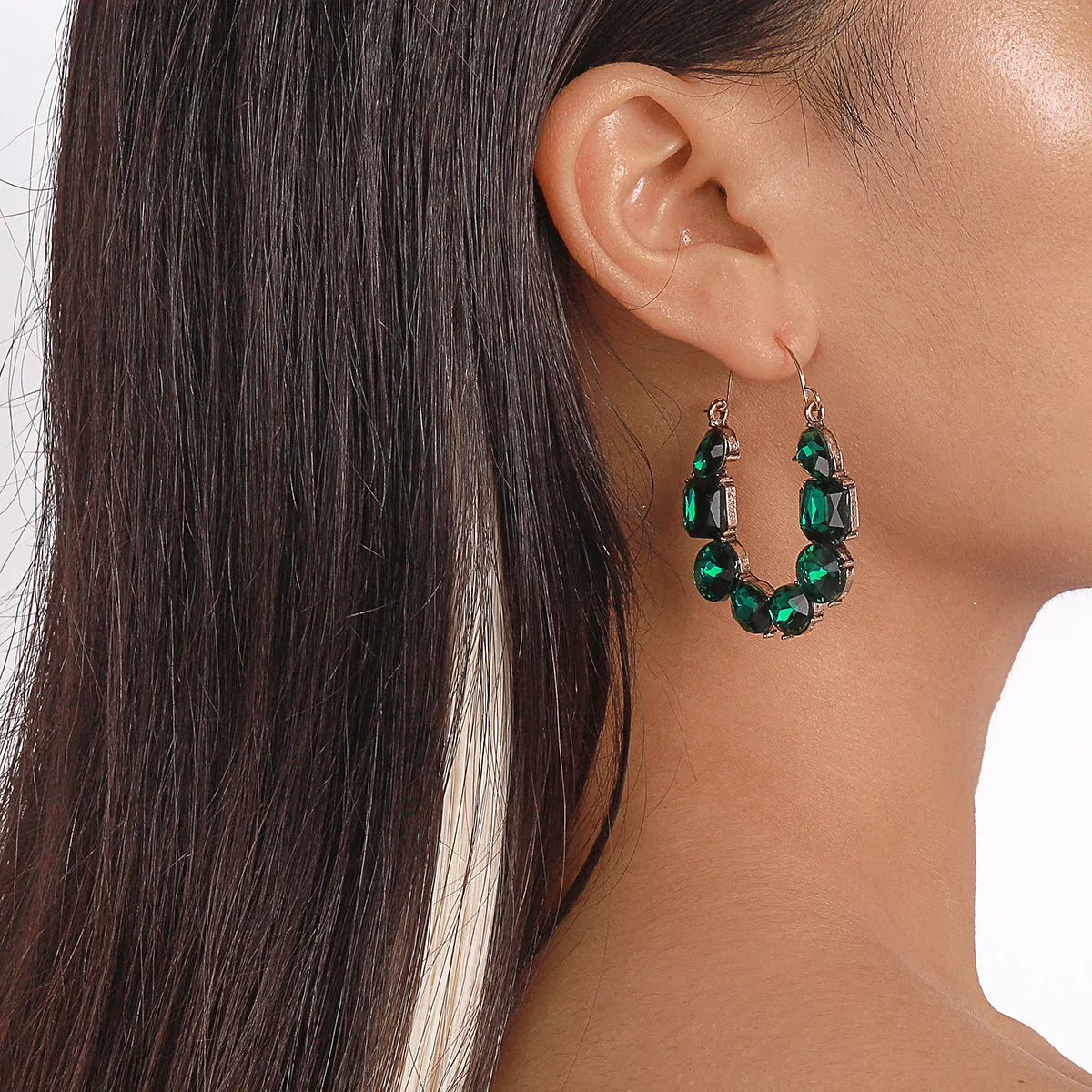 Green Crystal & 18K Gold-Plated Geo Cluster Drop Earrings