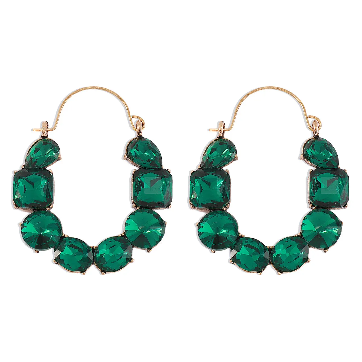 Green Crystal & 18K Gold-Plated Geo Cluster Drop Earrings