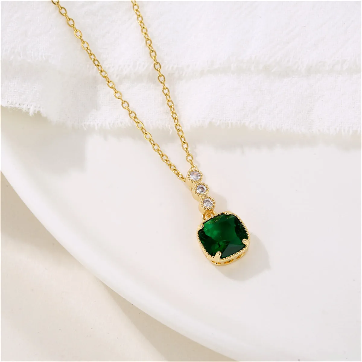 Green Crystal & Cubic Zirconia 18K Gold-Plated Cushion Pendant Necklace