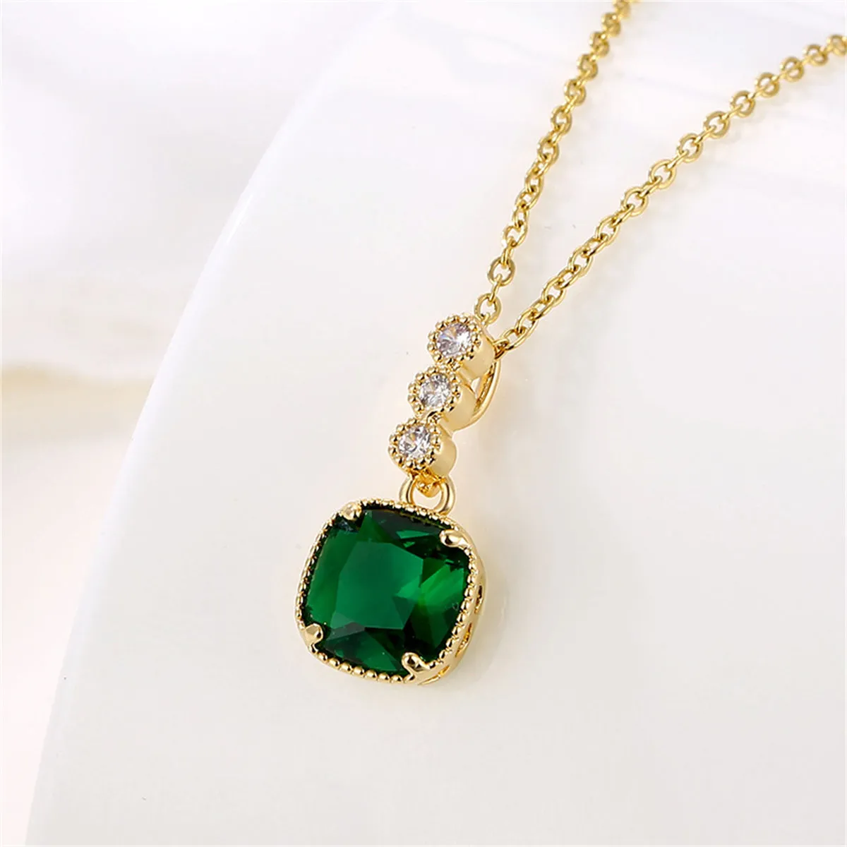 Green Crystal & Cubic Zirconia 18K Gold-Plated Cushion Pendant Necklace