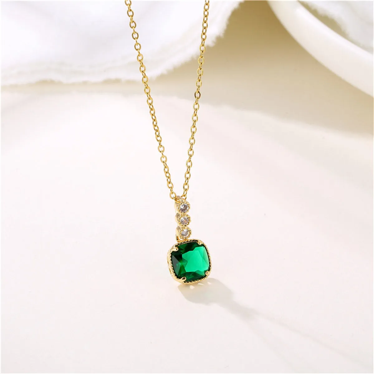 Green Crystal & Cubic Zirconia 18K Gold-Plated Cushion Pendant Necklace
