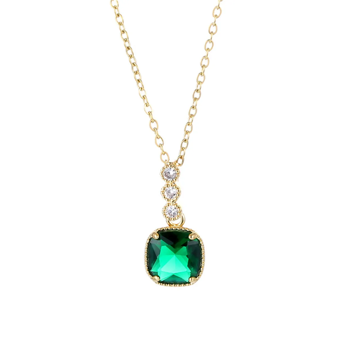 Green Crystal & Cubic Zirconia 18K Gold-Plated Cushion Pendant Necklace