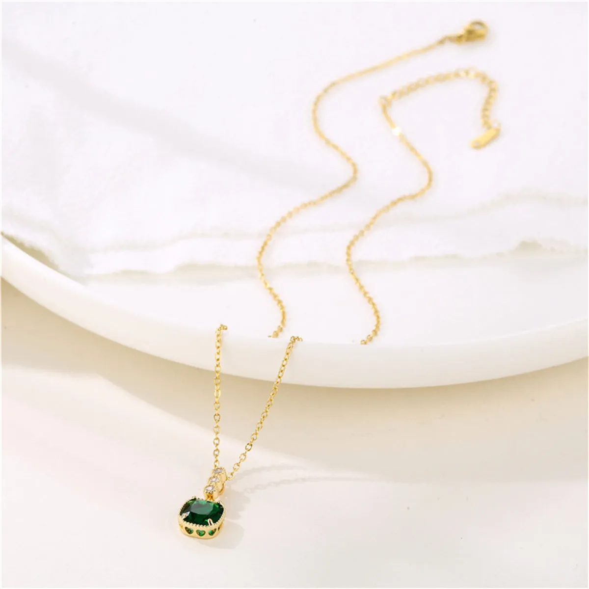Green Crystal & Cubic Zirconia 18K Gold-Plated Cushion Pendant Necklace