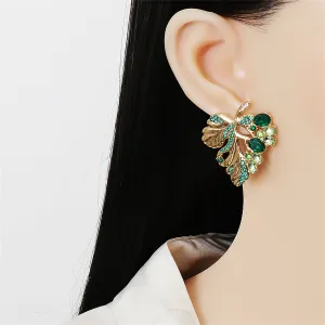 Green Crystal & Cubic Zirconia Leaf Stud Earrings