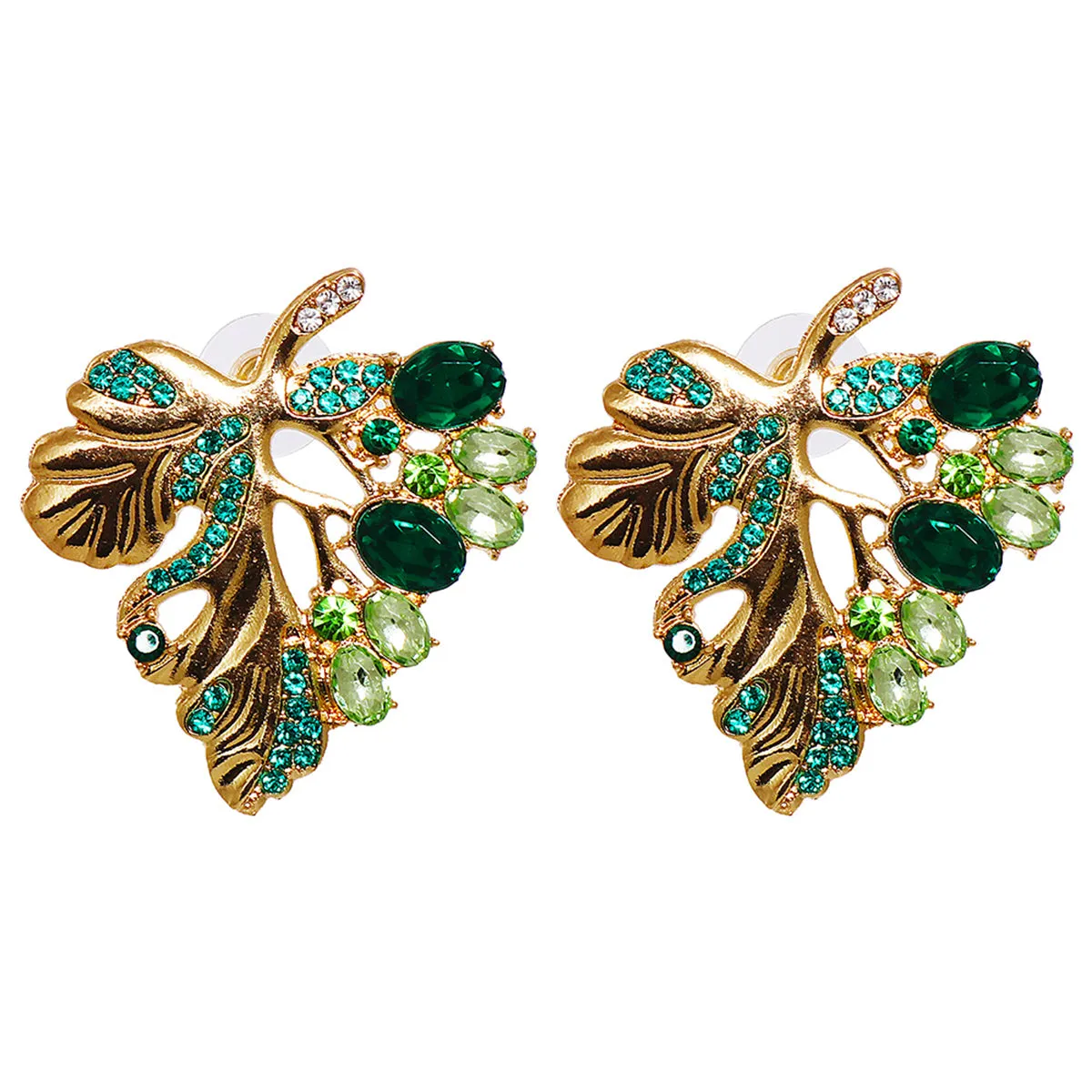 Green Crystal & Cubic Zirconia Leaf Stud Earrings