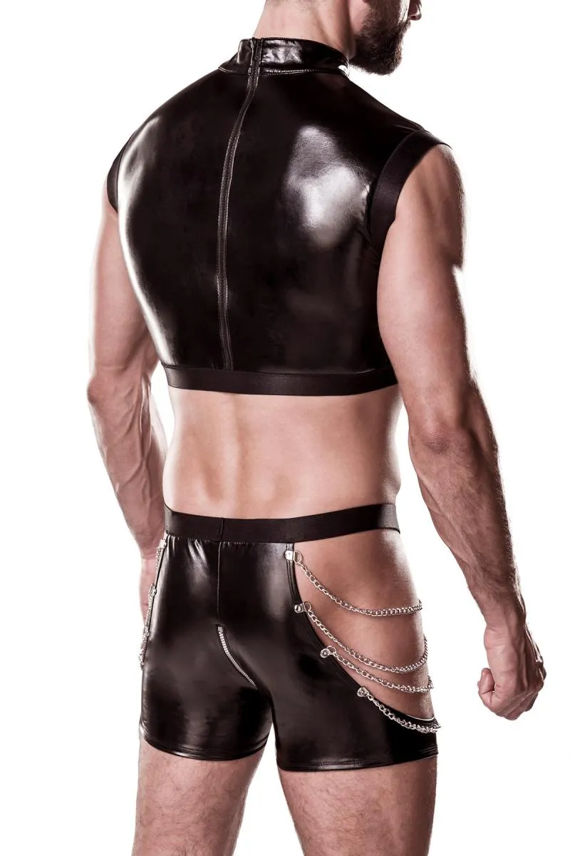 Grey Velvet Mens Leather Look Outfit