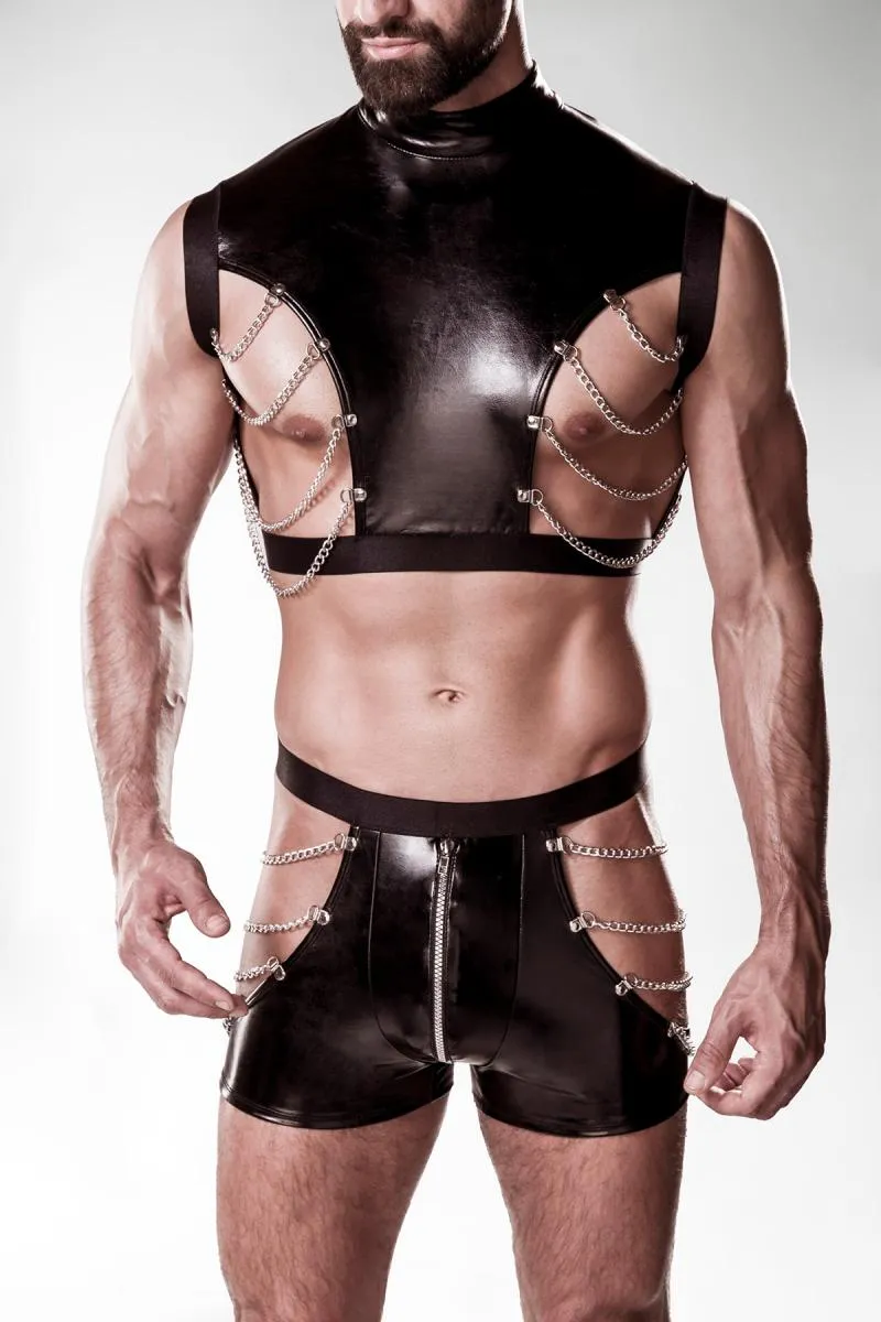 Grey Velvet Mens Leather Look Outfit