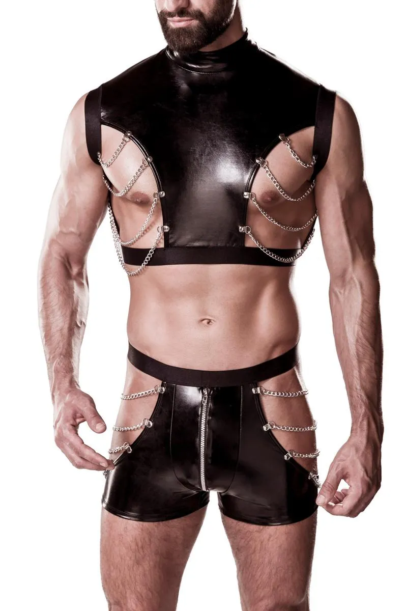 Grey Velvet Mens Leather Look Outfit