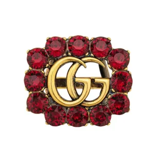 Gucci Marmont Double G Pink Crystal Ring in Gold