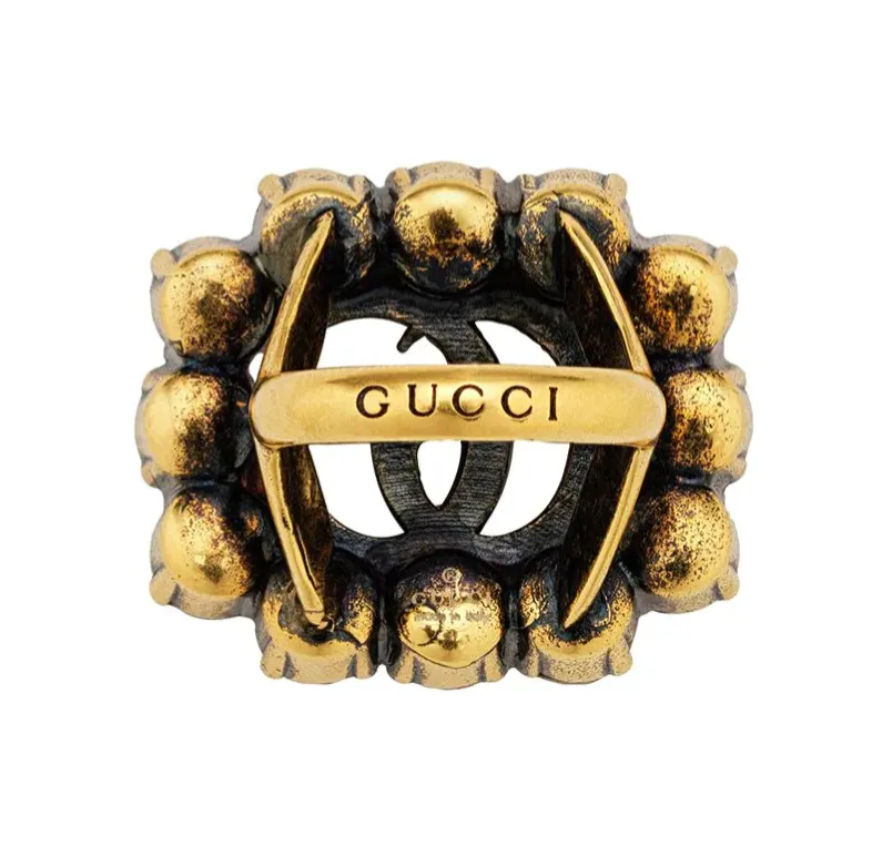 Gucci Marmont Double G Pink Crystal Ring in Gold