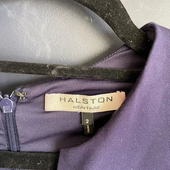 Halston Heritage V-Neck Fit Flare Ponte Knit Mini Dress, Sz 2 Navy EUC