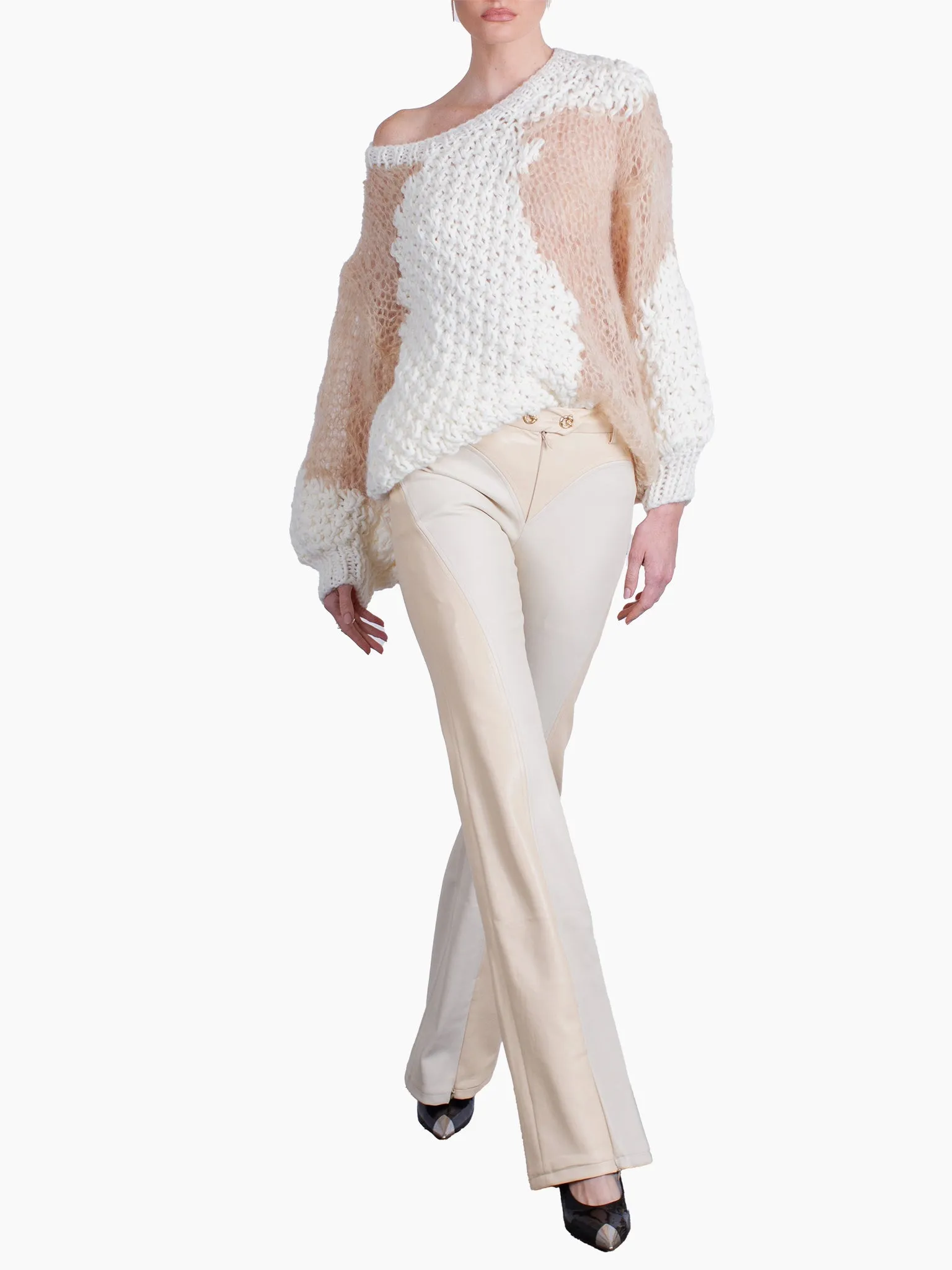 HAN WEN STUDIO Straight Leg Heart Silhouette Leather Pant