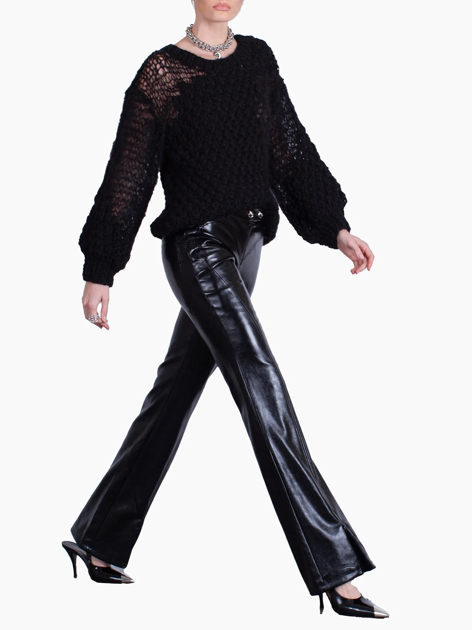 HAN WEN STUDIO Straight Leg Heart Silhouette Leather Pant
