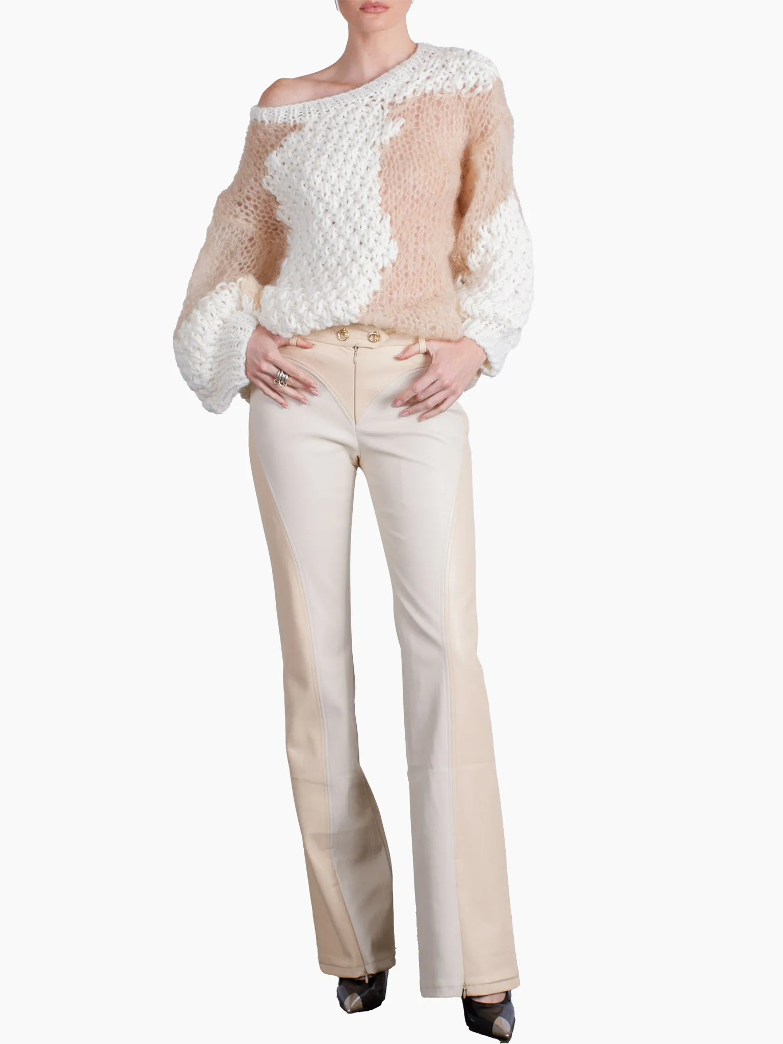 HAN WEN STUDIO Straight Leg Heart Silhouette Leather Pant