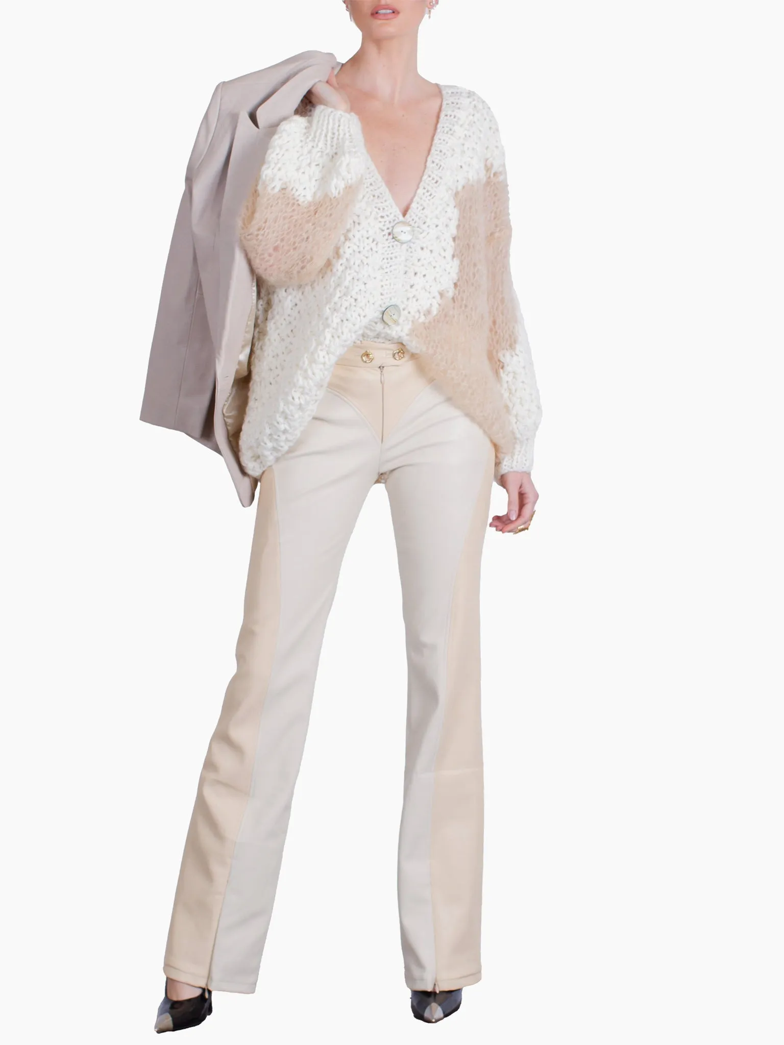 HAN WEN STUDIO Straight Leg Heart Silhouette Leather Pant