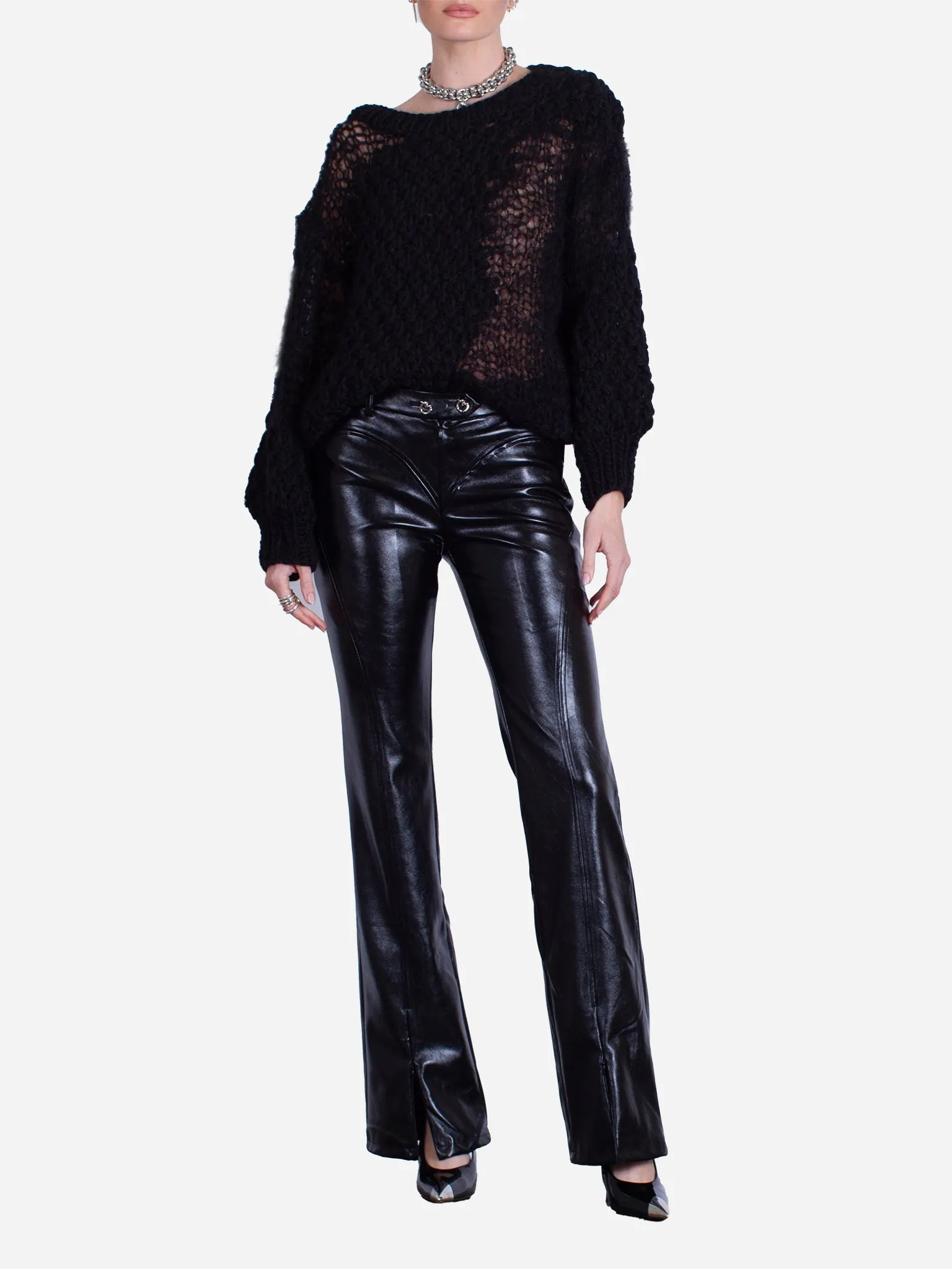 HAN WEN STUDIO Straight Leg Heart Silhouette Leather Pant