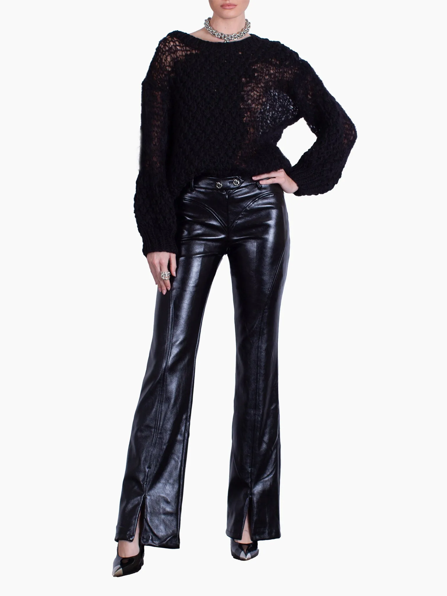 HAN WEN STUDIO Straight Leg Heart Silhouette Leather Pant